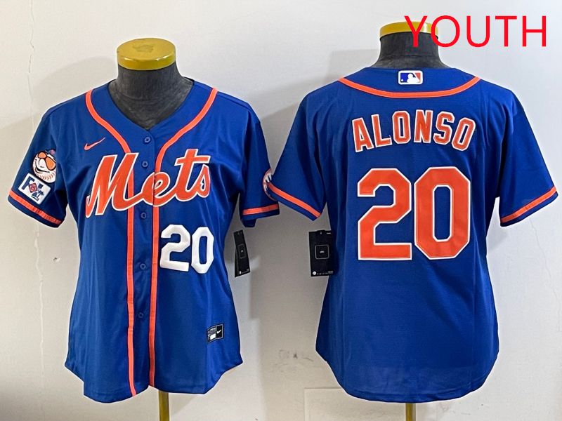 Youth New York Mets #20 Alonso Blue Game Fashion 2025 Nike MLB Jersey style 2->youth mlb jersey->Youth Jersey